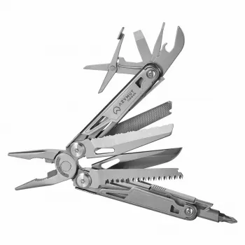 Multitool AZYMUT H2038 multitool full-size — 14 utensili, 16,2 cm aperto, 10,1 cm chiuso, 264 g, acciaio 420/7CR13, custodia in pelle