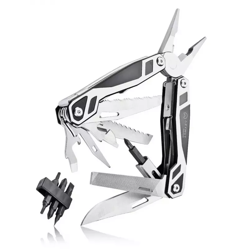 Multitool AZYMUT Trohon H-P2010121 — pinza full-size in acciaio inox con 12 utensili, 8 inserti, chiuso 10,5 cm, 381 g