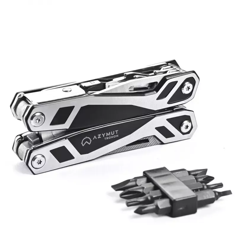Multitool AZYMUT Trohon H-P2010121 — pinza full-size in acciaio inox con 12 utensili, 8 inserti, chiuso 10,5 cm, 381 g