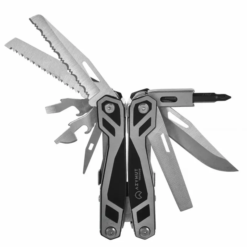 Multitool AZYMUT Trohon H-P2010121 — pinza full-size in acciaio inox con 12 utensili, 8 inserti, chiuso 10,5 cm, 381 g
