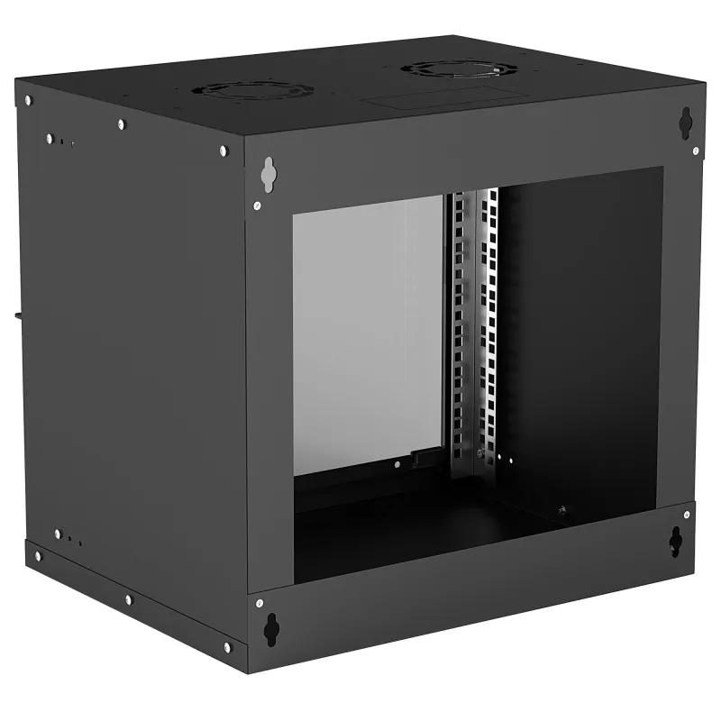 Intellinet 714174 armadio di rete a parete da 19 pollici 9U, 540×487×400 mm, porta in vetro con chiave, max 50 kg, flatpack, nero