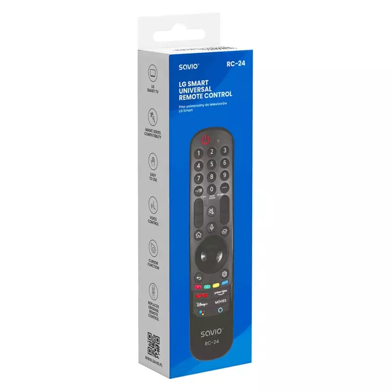 Telecomando SAVIO RC-24 IR wireless universale per TV, nero, a pulsanti, portata 10 m, supporta 1 dispositivo