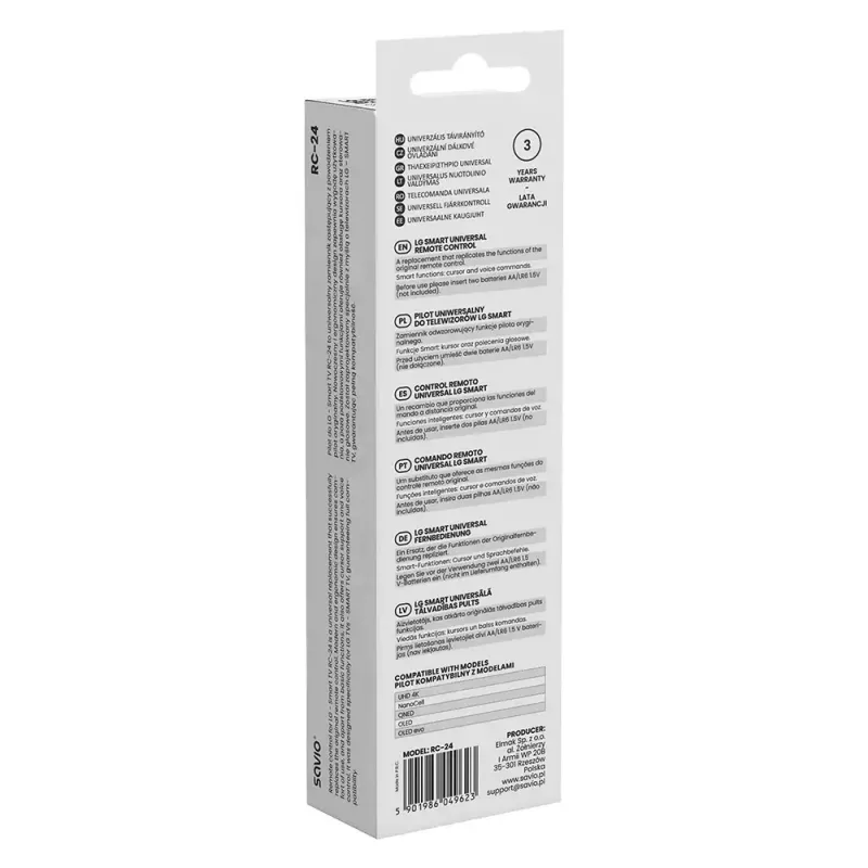 Telecomando SAVIO RC-24 IR wireless universale per TV, nero, a pulsanti, portata 10 m, supporta 1 dispositivo