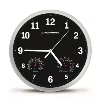 Orologio da parete ESPERANZA EHC016K Lyon nero, 25 cm di diametro, movimento silenzioso, copertura in vetro, cornice in plastica