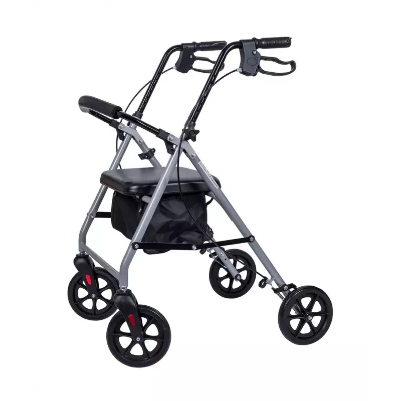 MDH PPC035 deambulatore / rollator con seduta e cestino, alluminio, pieghevole, portata max 136 kg