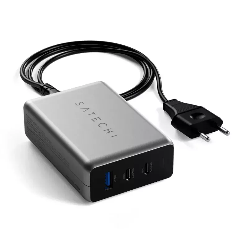 Caricabatterie portatile Satechi ST-TC100GM-EU, 100 W, 2× USB-C, ingresso AC 100–240 V, grigio