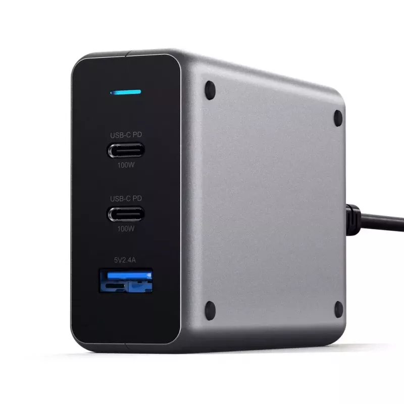 Caricabatterie portatile Satechi ST-TC100GM-EU, 100 W, 2× USB-C, ingresso AC 100–240 V, grigio