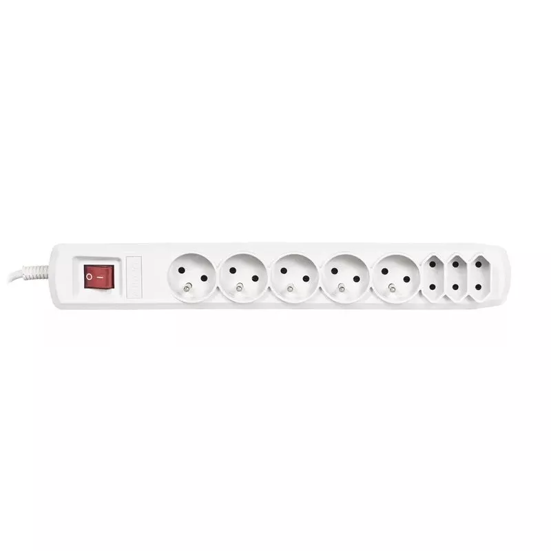 Ciabatta ActiveJet APN-8G/5M-GR — 8 prese AC (tipo E/C), cavo 5 m, 10 A, 230 V, grigio