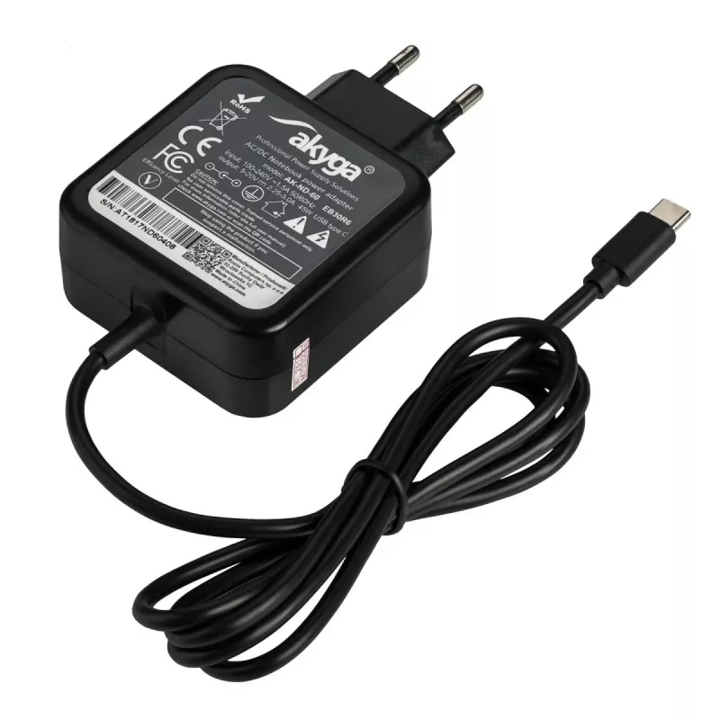 Alimentatore per notebook USB-C Akyga AK-ND-60 45 W, Power Delivery, 5–20 V, 1,2 m