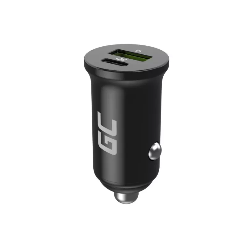 Caricabatterie da auto Green Cell CADM-GC-38AC 38W, 1x USB-C (PD 3.0) + 1x USB-A, corpo in alluminio, nero