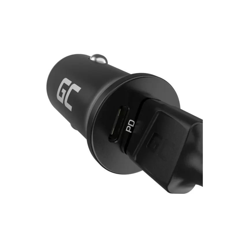 Caricabatterie da auto Green Cell CADM-GC-38AC 38W, 1x USB-C (PD 3.0) + 1x USB-A, corpo in alluminio, nero