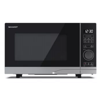 Microonde solo Sharp YC-PS204AE-S, 20 L, 800 W, comando LED touch, 10 livelli di potenza, piatto rotante 24,5 cm, argento