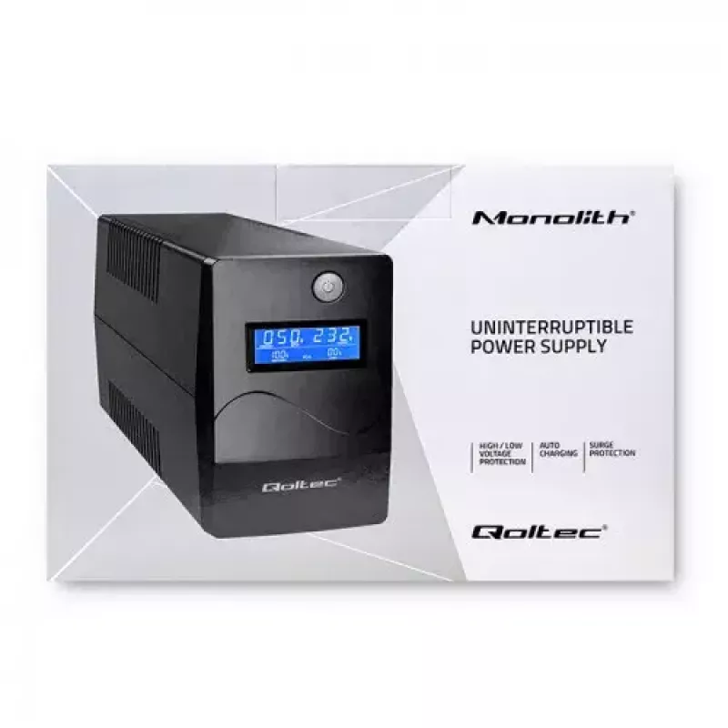 Qoltec Monolith 53979 gruppo di continuità (UPS), line-interactive, 850 VA / 480 W, 2 prese Schuko, LCD, USB, RJ45