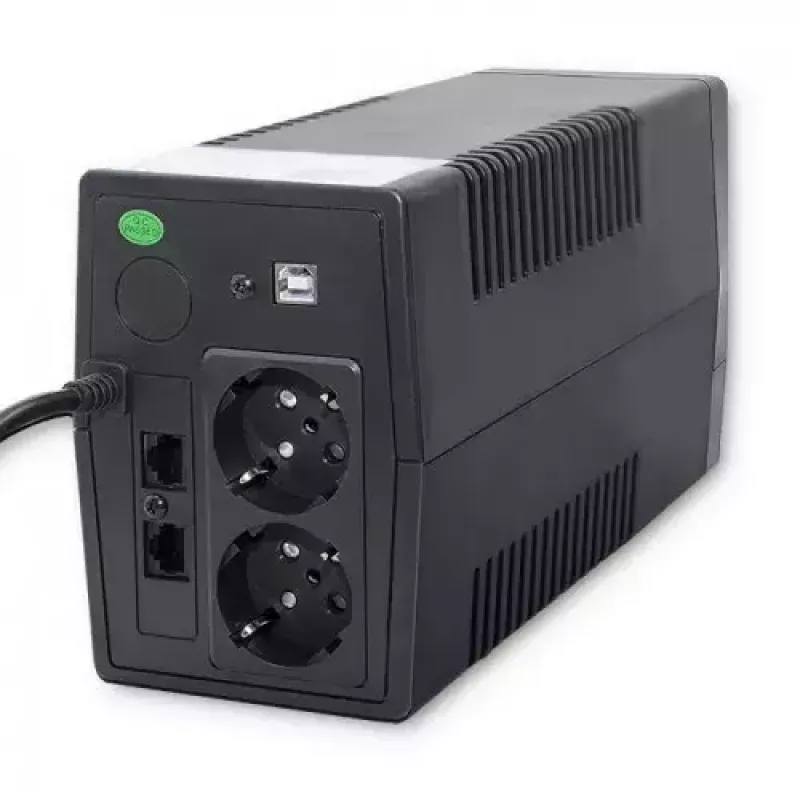 Qoltec Monolith 53979 gruppo di continuità (UPS), line-interactive, 850 VA / 480 W, 2 prese Schuko, LCD, USB, RJ45
