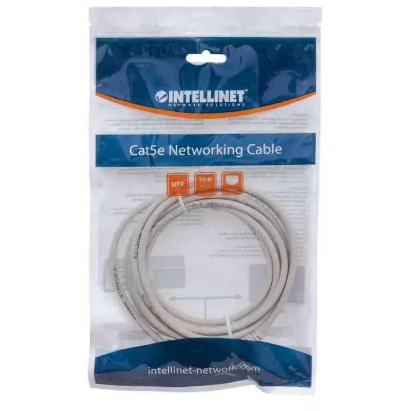 Intellinet 319768 Cat5e U/UTP cavo patch, 3 m, RJ45-RJ45, CCA, PVC, contatti placcati oro, snagless, grigio