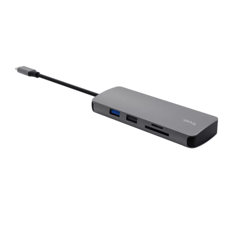 Hub USB Type-C TRUST 25672 — HDMI, RJ-45, USB 3.2 Gen 1 Type-A/Type-C, SD/MicroSD, grigio