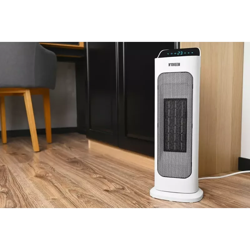 Termoconvettore in ceramica elettrico NOVEEN PTC2000 — 2000 W, termostato regolabile, display LED, timer, telecomando, bianco