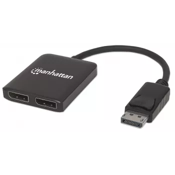Manhattan DisplayPort 1.2 su hub splitter 2 porte DisplayPort 1.2 con MST, 4K@30Hz, alimentazione USB-A, funzione videowall, nero, MST = Multi-Stream-Transport, 3 anni di garanzia
