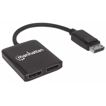 Manhattan DisplayPort 1.2 su hub splitter 2 porte DisplayPort 1.2 con MST, 4K@30Hz, alimentazione USB-A, funzione videowall, nero, MST = Multi-Stream-Transport, 3 anni di garanzia