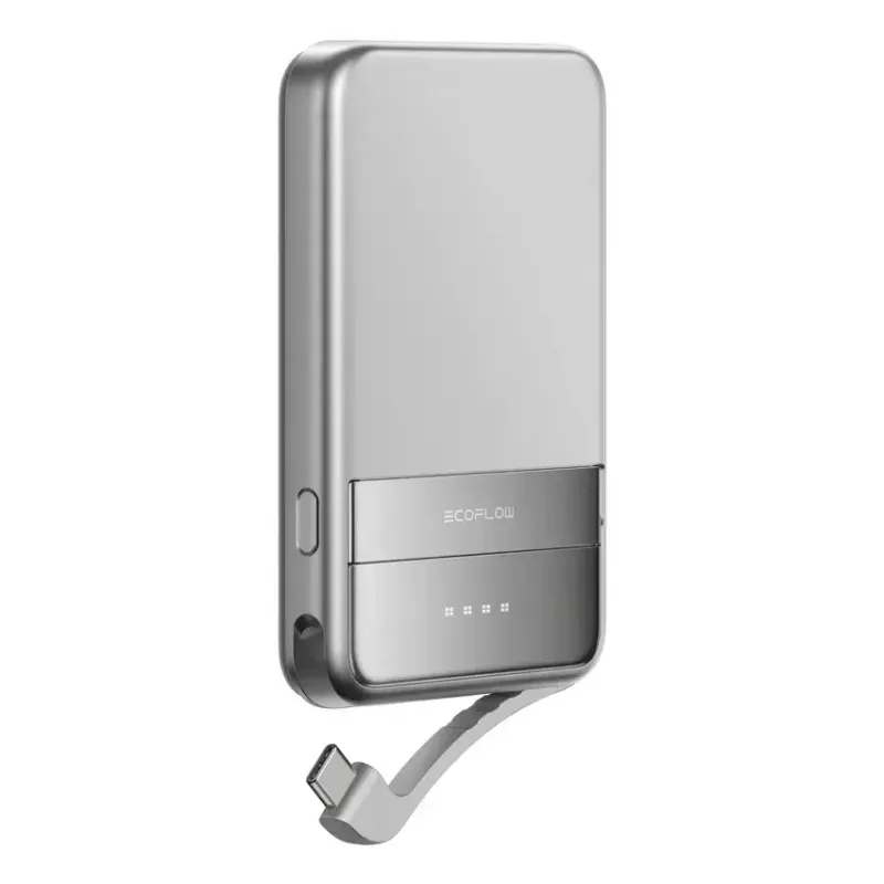 Power bank EcoFlow Rapid 5000 (litio-ione 5000 mAh, ricarica rapida PD, 30 W totali, wireless, USB-C, argento)