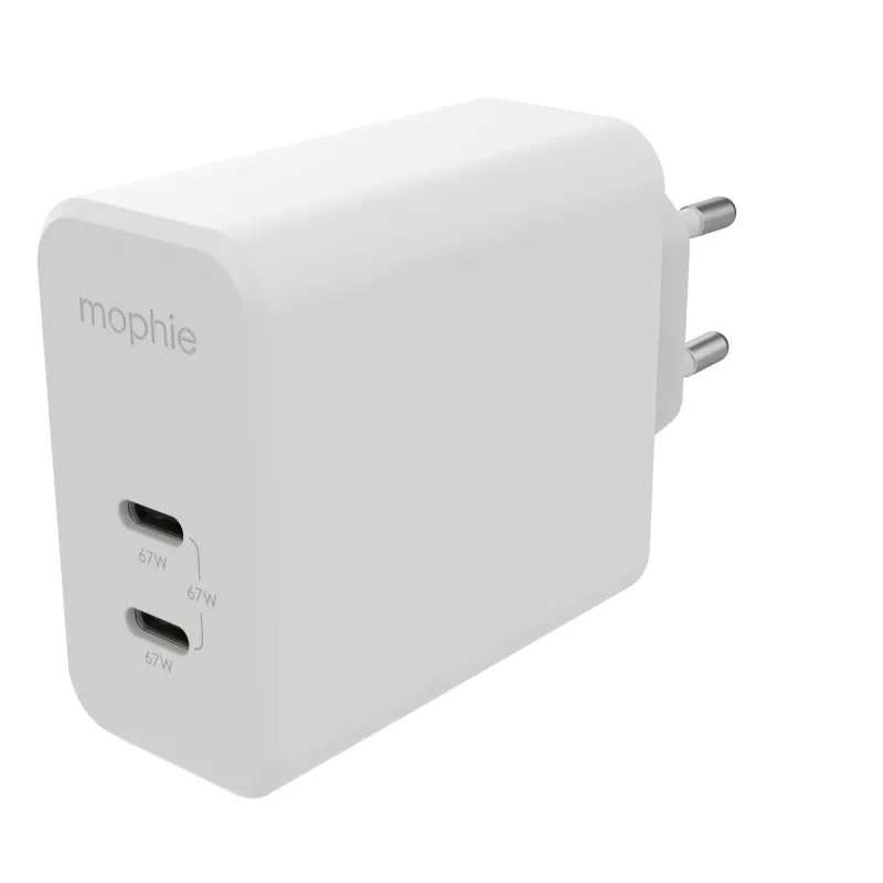 mophie Accessories-Adattatore da parete-USB-C-PD-DUAL-67W-GAN-Bianco-EU (2xUSBC)