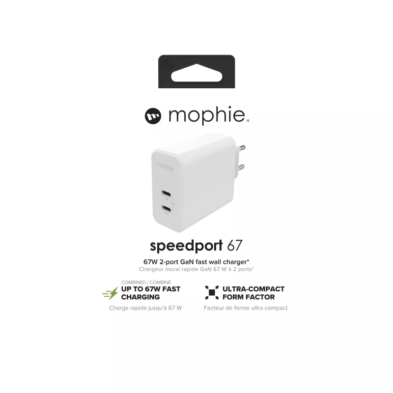 mophie Accessories-Adattatore da parete-USB-C-PD-DUAL-67W-GAN-Bianco-EU (2xUSBC)