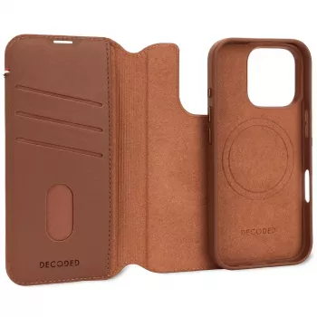 Decoded custodia per cellulare in pelle rimovibile con portafoglio per iPhone 16 Pro – marrone, pelle vera, microfibra, schermo 6,3 pollici, 3 scomparti per carte