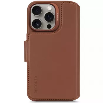 Decoded custodia per cellulare in pelle rimovibile con portafoglio per iPhone 16 Pro – marrone, pelle vera, microfibra, schermo 6,3 pollici, 3 scomparti per carte