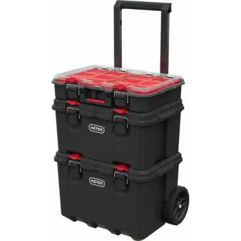 Keter Stack'N'Roll 250927 set di 3 contenitori, polipropilene, con ruote e maniglia telescopica, 52,5 x 41,1 x 69,4 cm