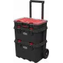 Contenitori impilabili Keter 250927 — set di 3 organizer impilabili in tecnopolimero con ruote e chiusura, 525×694×411 mm, nero