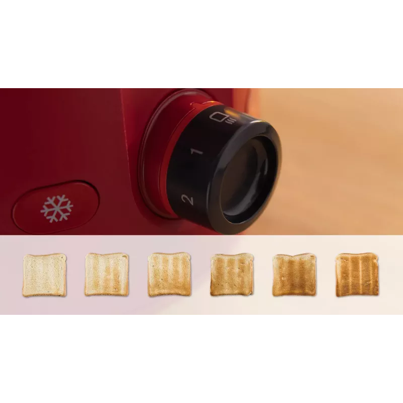 Tostapane Bosch TAT2M124 — 2 fette 950 W, rosso, centratura pane, scongelamento, lift