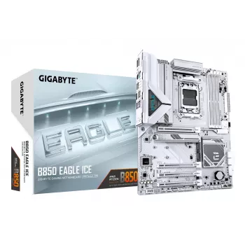 Scheda madre GIGABYTE B850 EAGLE ICE - CPU AMD Ryzen serie 9000, VRM digitale 8+2+2 fasi, fino a 8200MHz DDR5 (O.C), 1xPCIe 5.0 + 2xPCIe 4.0 M.2, 2.5 GbE LAN, USB 3.2 Gen 2