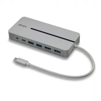 Docking station mini USB-C Lindy DST-Mx Duo per laptop/MacBook con doppio display (4K) e ricarica pass-through 100 W
