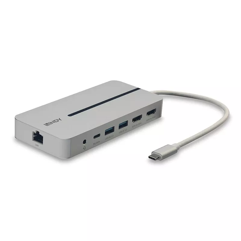 Docking station mini USB-C Lindy DST-Mx Duo per laptop/MacBook con doppio display (4K) e ricarica pass-through 100 W