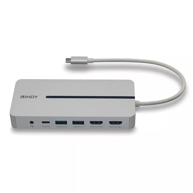 Docking station mini USB-C Lindy DST-Mx Duo per laptop/MacBook con doppio display (4K) e ricarica pass-through 100 W