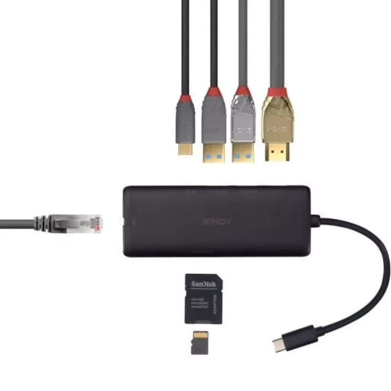Docking station mini USB-C per laptop Lindy DST-Mini con supporto 4K e ricarica pass-through 100W