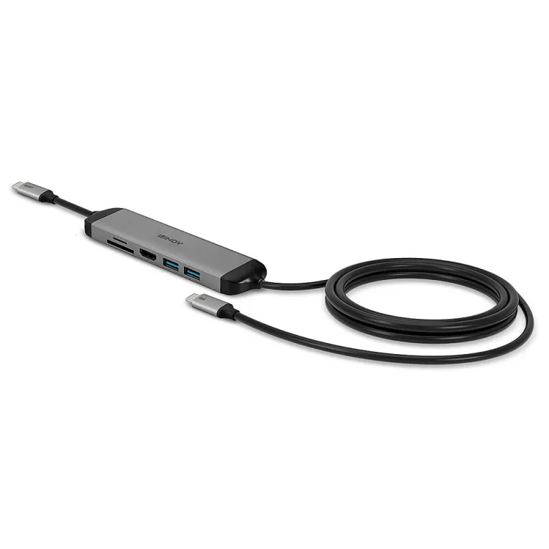 Docking station micro per laptop USB-C Lindy DST-Micro 140 con supporto 4K e cavo di ricarica 1,4 m 60W