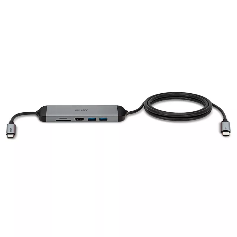 Docking station micro per laptop USB-C Lindy DST-Micro 140 con supporto 4K e cavo di ricarica 1,4 m 60W