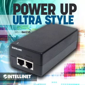 Intellinet iniettore Gigabit Ultra PoE+, 1 porta 60 W, conforme IEEE 802.3bt e IEEE 802.3at/af, case in plastica