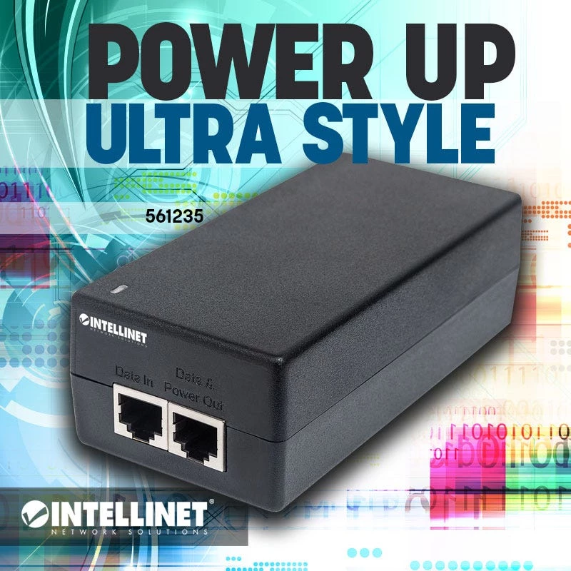 Intellinet iniettore Gigabit Ultra PoE+, 1 porta 60 W, conforme IEEE 802.3bt e IEEE 802.3at/af, case in plastica