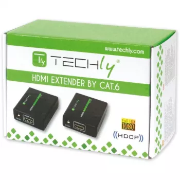 Trasmettitore e ricevitore AV TECHLY IDATA EXT-E70 — prolunga HDMI su cavo Cat6/6a/7, Full HD 1920x1080, 60 m, 10,2 Gbit/s, HDCP, nero