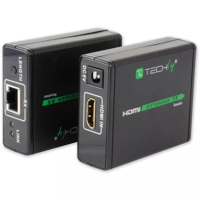 Trasmettitore e ricevitore AV TECHLY IDATA EXT-E70 — prolunga HDMI su cavo Cat6/6a/7, Full HD 1920x1080, 60 m, 10,2 Gbit/s, HDCP, nero