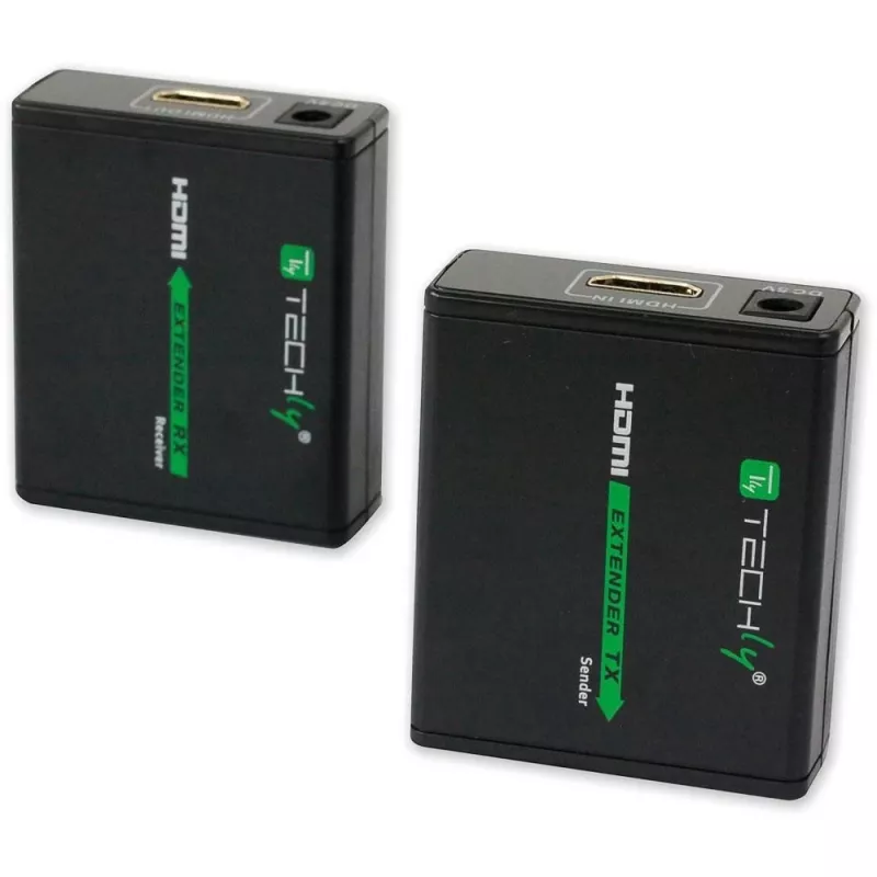 Trasmettitore e ricevitore AV TECHLY IDATA EXT-E70 — prolunga HDMI su cavo Cat6/6a/7, Full HD 1920x1080, 60 m, 10,2 Gbit/s, HDCP, nero