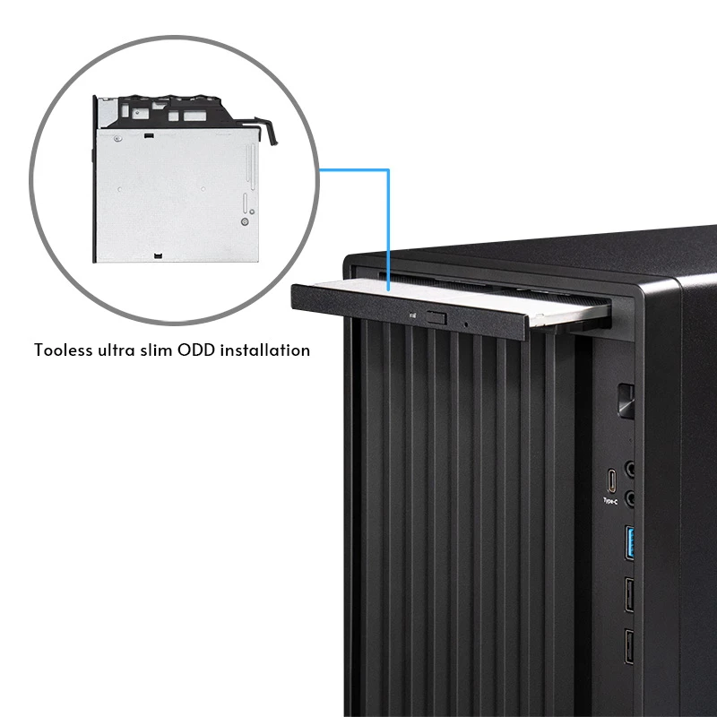 Chieftec BS-20B-OP case per PC Mini Tower, microATX/Mini-ITX, senza alimentatore, 2x 3,5″, 2x 2,5″, 1x 5,25″ vano, scheda grafica max 270 mm, USB-C, ventola da 90 mm, nero