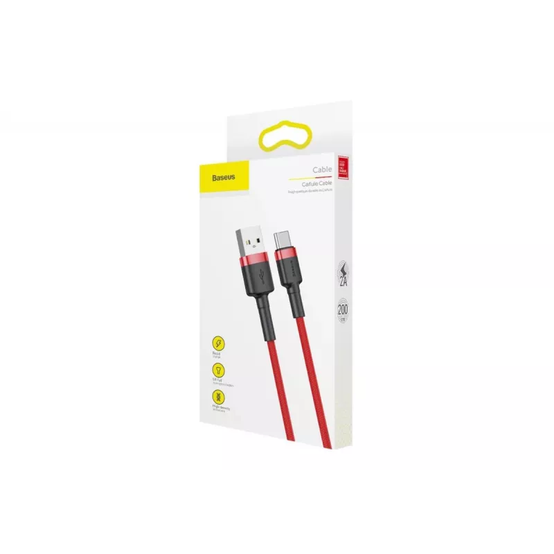 Cavo di ricarica rapida Cafule intrecciato BASEUS – USB Type-A a Type-C 2 A – 2 m – rosso (nylon)