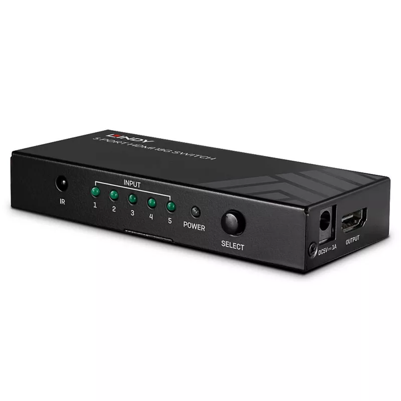 Lindy 38233 switch HDMI 2.0 18G a 5 porte, 5x HDMI, da tavolo