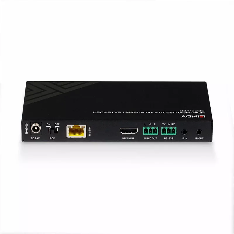 Extender KVM HDBaseT Lindy 150m Cat.6 HDMI 4K60, IR, RS-232 e audio, ricevitore