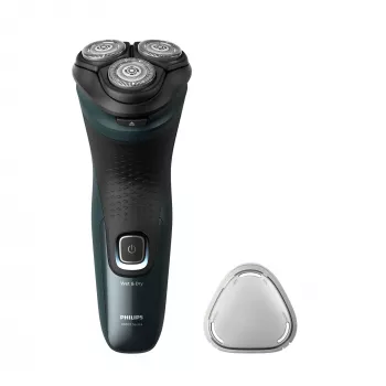 Rasoio elettrico Philips 3000X Series X3052/00 — rotante, 3 testine, bagnato e asciutto, batteria NiMH, 45 min. di autonomia, trimmer, nero/verde