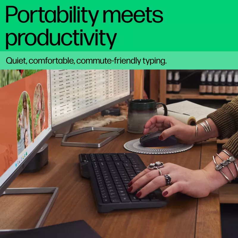 Mouse wireless HP 475 Dual-Mode — QWERTY a grandezza naturale, RF + Bluetooth 5.3, tastierino numerico, nero, 376×153×19 mm