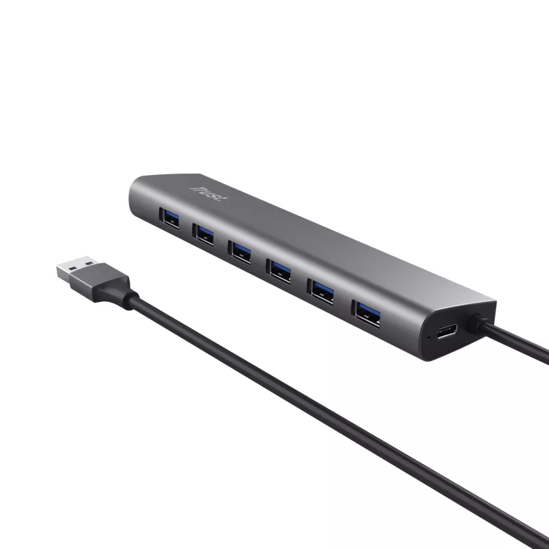 Trust Halyx 24967 hub USB a 7 porte, USB 3.2 Gen 1, Type-A, 5000 Mbit/s, argento